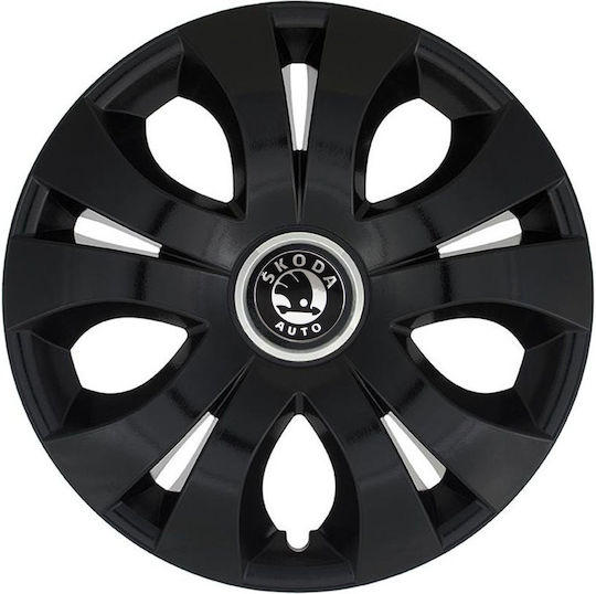 Jestic Σετ Τάσια Αυτοκινήτου με Σήμα Skoda 4τμχ 15" Μαύρο/Μαύρο