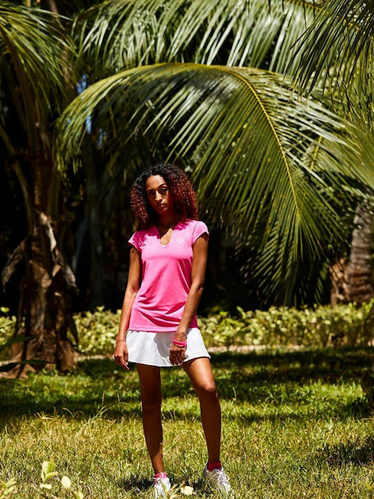 Bidi Badu Damen Sport T-Shirt mit V-Ausschnitt Fuchsie