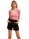 InShoes Women's Summer Crop Top Short Sleeve Pink