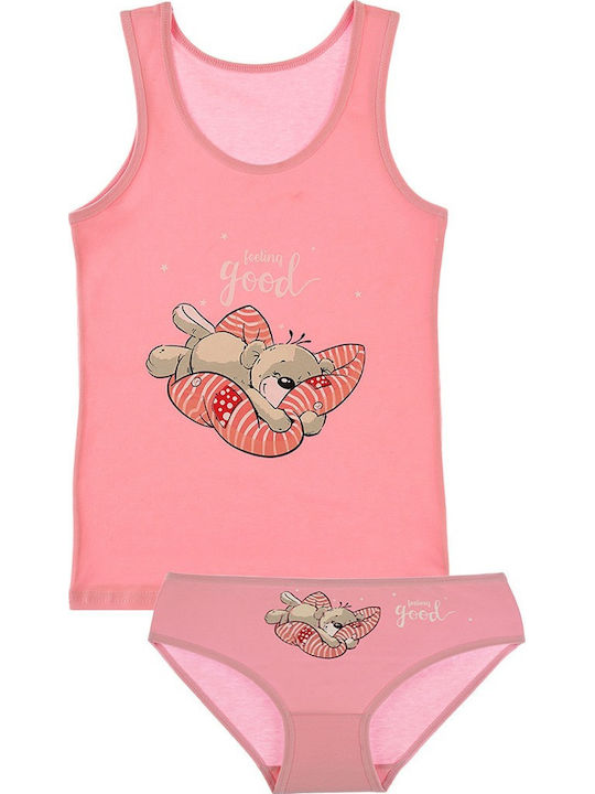 Donella Kids' Set Brief with Undershirt Pink 2pcs