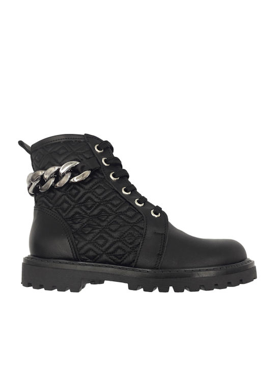 Lederne Kinderstiefel mit Schnürsenkeln Schwarz