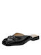 Leather Women's Mules with Chunky High Heel in Black Color