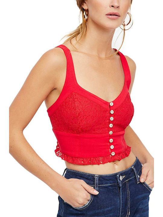 Women's Crop Top Cotton with Straps Red