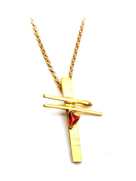 Polytimo Cross from Gold Plated Silver with Chain