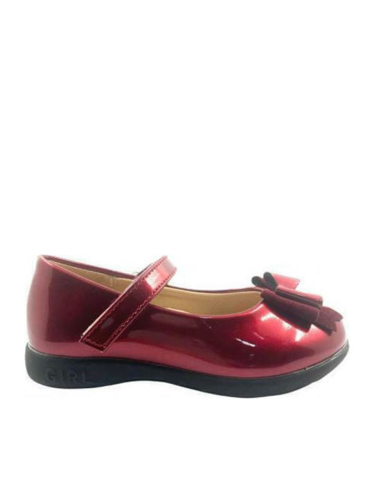 Balerini copii cu închidere Hoop & Loop Piele lăcuită Burgundy