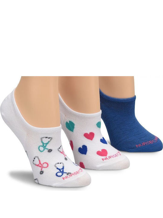 Nurse Mates No Show Liner Women's Socks Stethoscope Hearts 3Pack