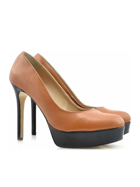 Leder Pumps mit hohem Absatz Tabac Braun