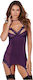 Dreamgirl Sexy Bodysuit with Lace and Garters Purple