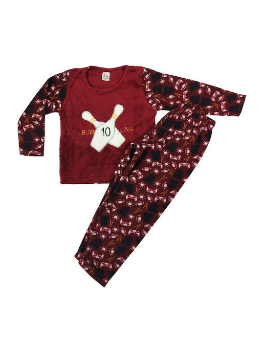 Bonito Παιδική Πιτζάμα Χειμωνιάτικη Fleece μπορντό Bowling