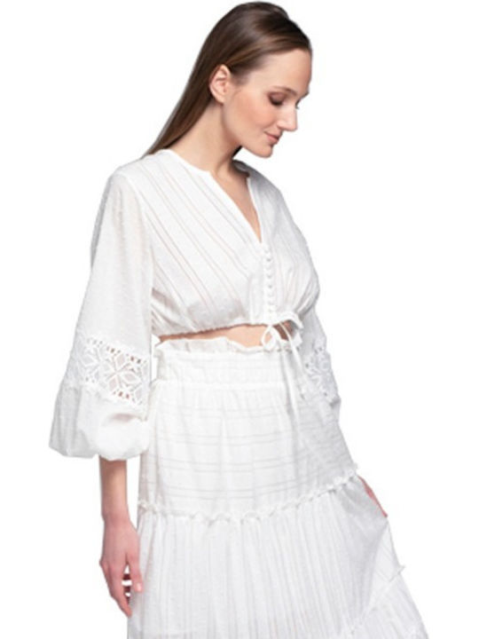 Lace Damen Bluse Langärmelig White