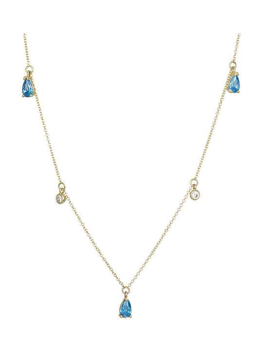 Μπλε Necklace from Gold 14K with Zircon