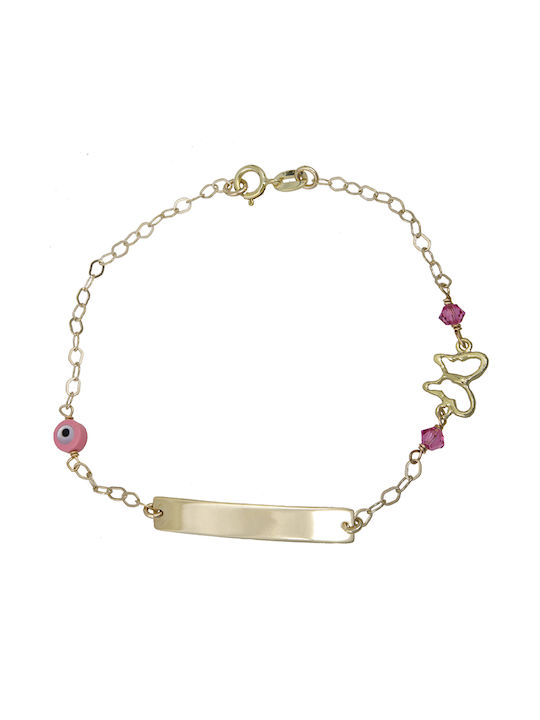 Kids Gold ID Bracelet 14K with Butterfly for Girl