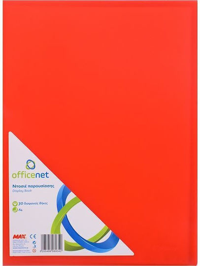 Officenet Clipboard Flexible with 30 plastic sleeves Slides for Paper A4 Red 1pcs