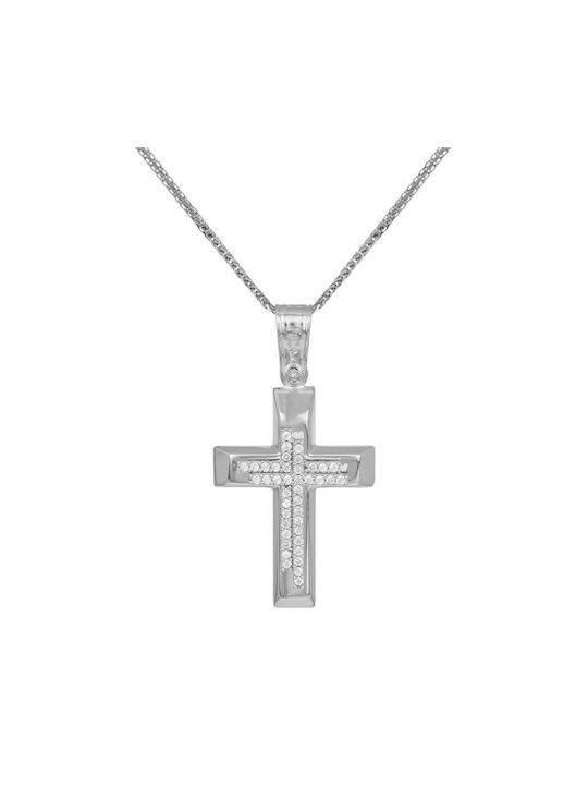 Damen Weißgold Kreuz 9K mit Kette