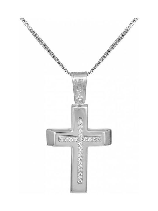 Damen Weißgold Kreuz 9K mit Kette