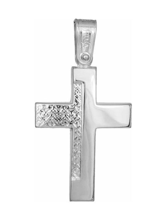 Men's White Gold Cross 9K Double Sided