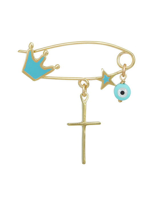 Child Safety Pin made of Gold 9K with Cross