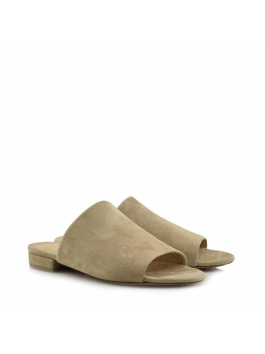 Aris Tsoubos Leder Mules mit Chunky Hoch Absatz in Beige Farbe