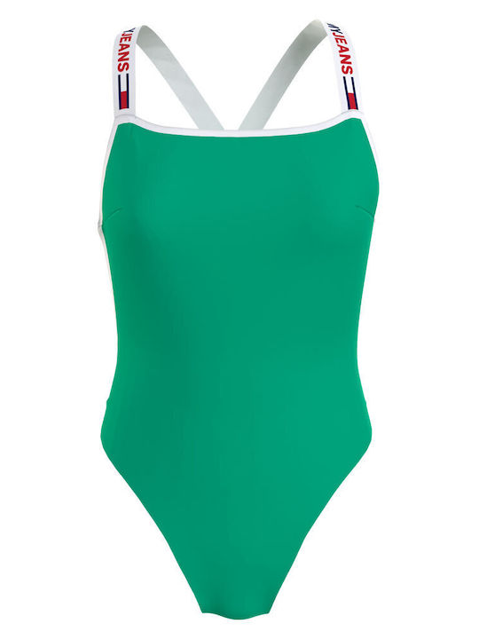 Tommy Hilfiger One-Piece Swimsuit with Open Back Green