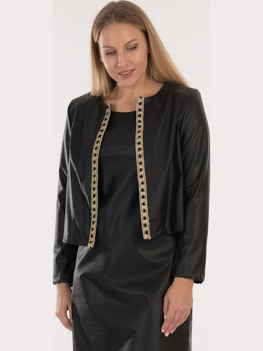 BelleFille Women's Leather Blazer Black
