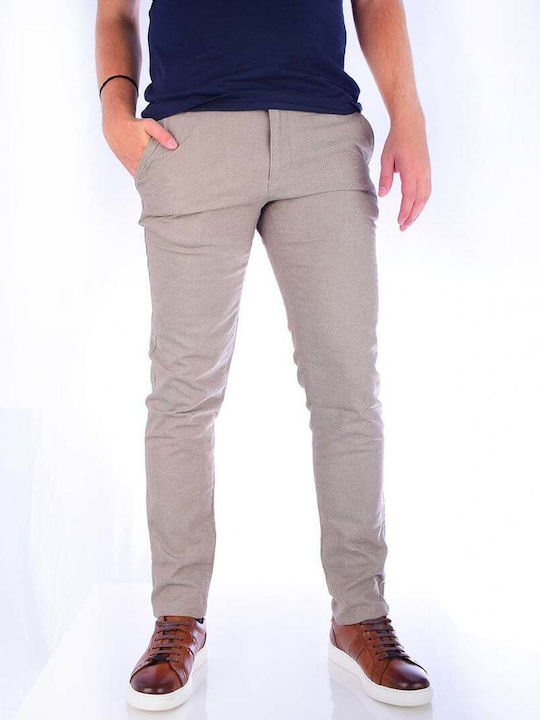 Pantaloni Chino cu Croială Slim Grey/Beige