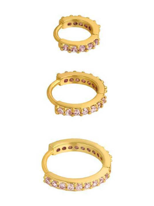 Georgiadis Accessories Σκουλαρίκια Επιχρυσωμένα με Πέτρες Ροζ