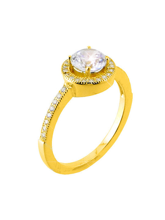 Single Stone Ring of Silver Gold Plated