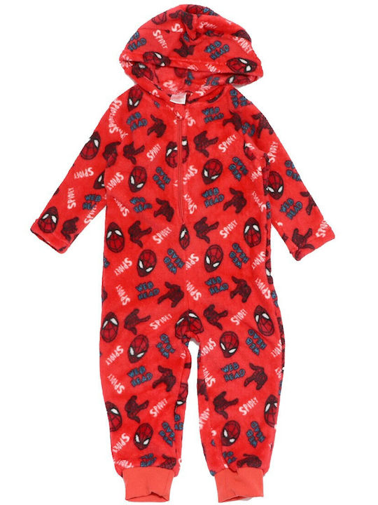 Marvel Παιδική Πιτζάμα Ολόσωμη Χειμωνιάτικη Fleece κόκκινο