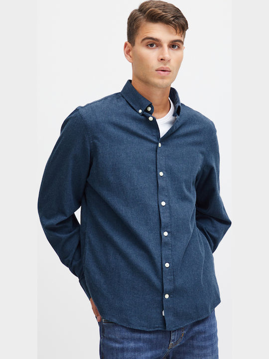 Long-sleeved Cotton Shirt Dark Navy Melange