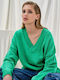 Women's Long Sleeve Sweater with V Neckline Green