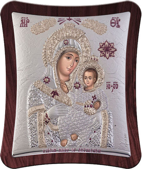 Slevori Heiligenikone Gottesmutter mit Kind Silber 26,6x31,5cm