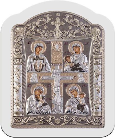 Slevori Silver Virgin Mary Holding the Infant Icon 14.3x18.2cm
