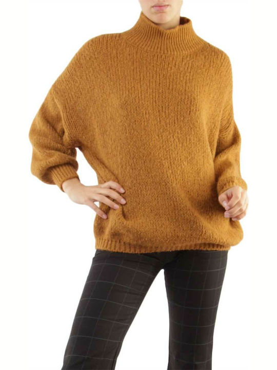 Paperinos Women's Long Sleeve Sweater Turtleneck Brown