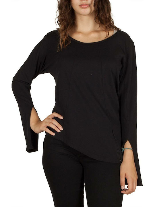 Paperinos Women's Blouse Cotton Long Sleeve with Zipper Black