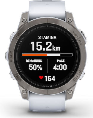 Garmin Epix Pro (Gen 2) Sapphire Edition Titanium 47mm Αδιάβροχο Smartwatch με Παλμογράφο (Whitestone Silicone Band)