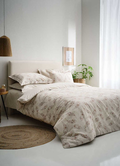 Vesta Home Set Duvet Cover Karen Cotton 170x240cm Single with Pillowcase Beige