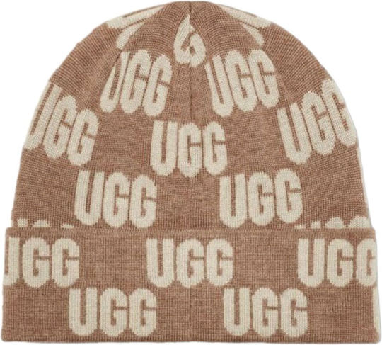 Checked Graphic Logo Beanie Beanie Γυναικείος Σκούφος Πλεκτός σε Καφέ χρώμα