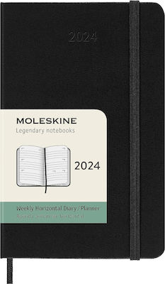 Moleskine Hard Pocket Săptămânal Agenda Negru 2024 9x14cm DSB12WN3Y22 Orizontal