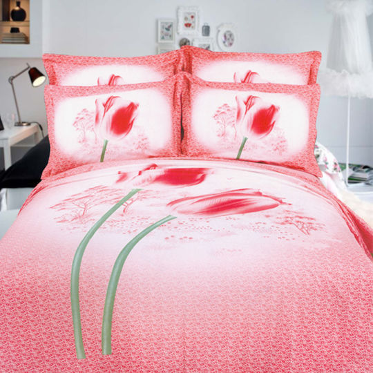 Palatex Bettdecken-Set Großes Doppelbett 220x250cm Panel 325 Rosa 3Stück
