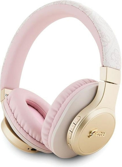 Guess 4G Script Metal Logo Ασύρματα / Ενσύρματα Over Ear Ακουστικά με 32 ώρες Λειτουργίας και Quick Charge Ροζ