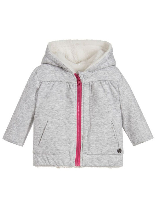 3 Pommes Kids Cardigan Woolen with Hood Grey-white.