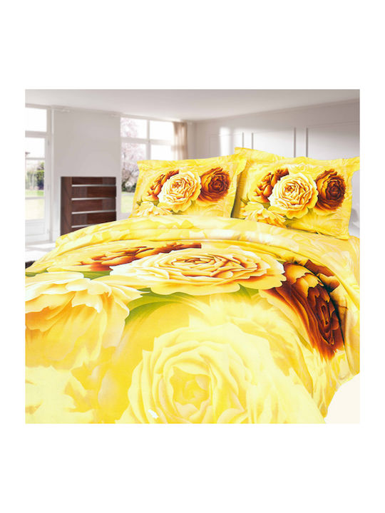 Palatex Duvet Cover Set Cotton Satin Queen with 2 Pillowcases 220x240 Yellow