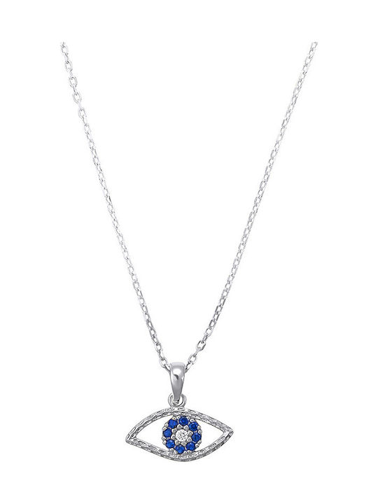 JewelStories Γυναικείο Κολιέ Ματάκι "blue με Ζιργκόν από Ασήμι σε Λευκό χρώμα