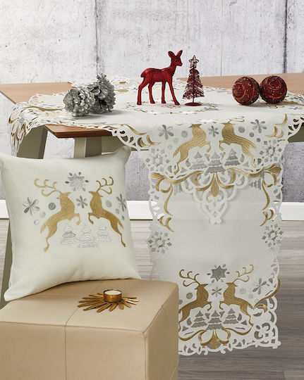 Whitegg Christmas Tablecloth Square Fabric White L85xW85cm.