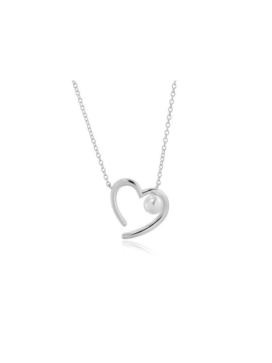 Jools Γυναικείο Κολιέ με σχέδιο Καρδιά με Πέρλες από Ασήμι σε Λευκό χρώμα