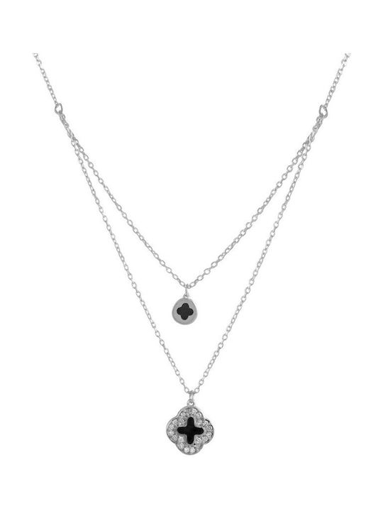 TRIFYLLIS MANOS Necklace Double from White Gold 9 K with Zircon