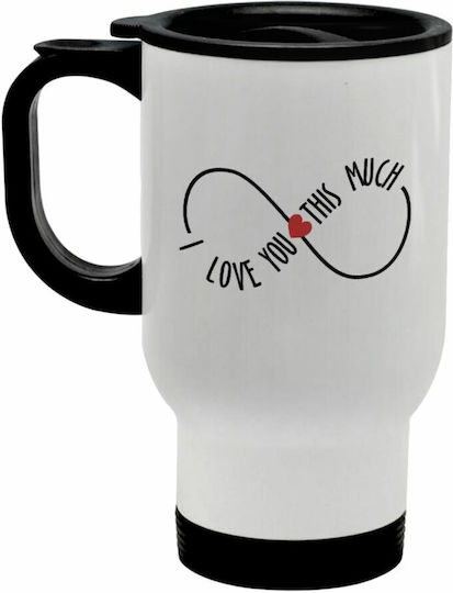 Koupakoupa I Love You Thisssss Much Infinity Glass Thermos Stainless Steel 450ml White With Handle