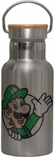 Koupakoupa Super Mario Luigi Win Μεταλλικό Μπουκάλι Θερμός Ανοξείδωτο 350ml Ασημί