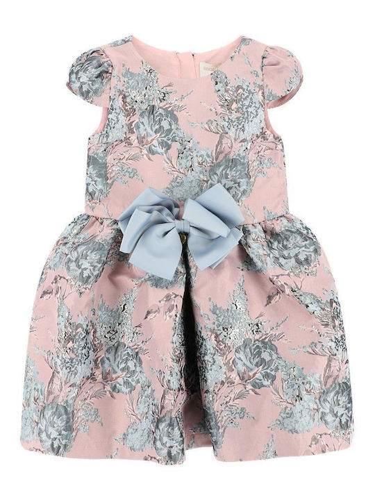 Desiree Flower Jacquard Παιδικό Φόρεμα Κοντομάνικο Tea Rose
