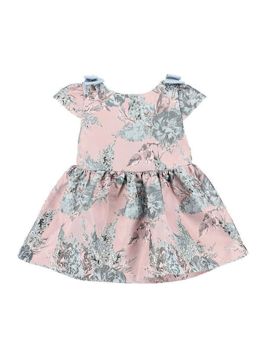 Oksana Flower Jacquard Παιδικό Φόρεμα Κοντομάνικο Tea Rose